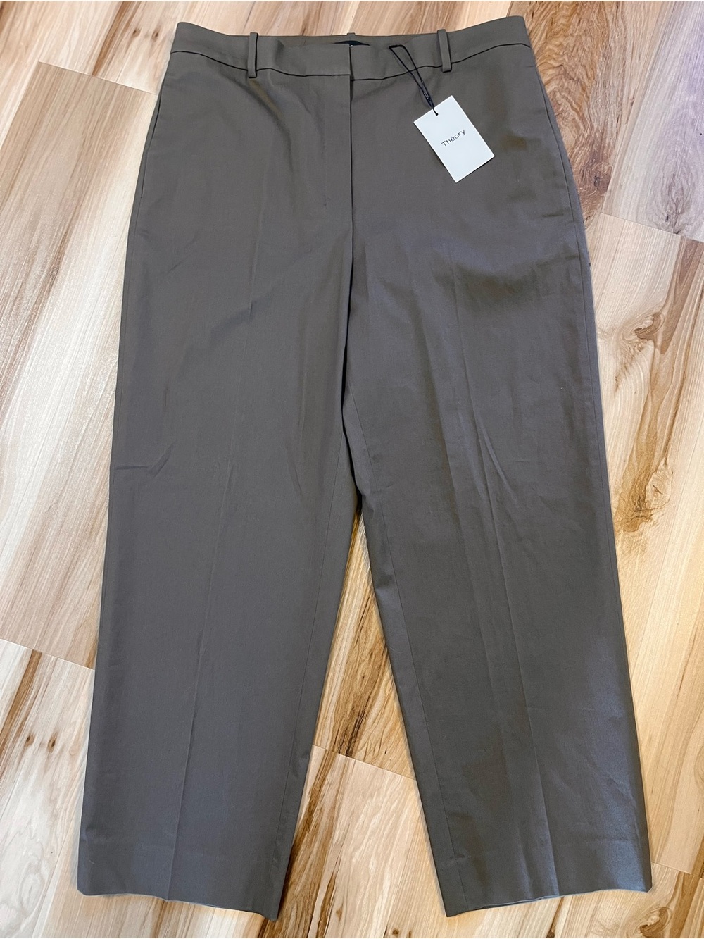 $285 New THEORY Women’s 12 High Waist Straight Pants Chino Cargo Wash Brown NWT
